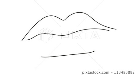 Contour of lips in one line, simple vector sketch, white background Contour of lips in one line, simple vector sketch, white background 113483892