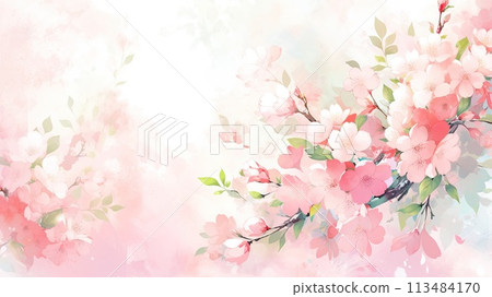 Cherry blossom watercolor frame 113484170