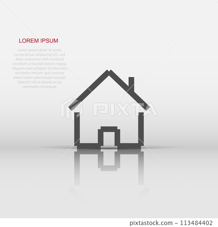 House building icon in flat style. Home apartment vector illustration on white isolated background. House dwelling business concept. House building icon in flat style. Home apartment vector illustration on white isolated background. House dwelling business concept. 113484402
