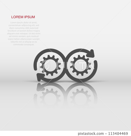 Development icon in flat style. Devops vector illustration on white isolated background. Cog with arrow business concept. Development icon in flat style. Devops vector illustration on white isolated background. Cog with arrow business concept. 113484469