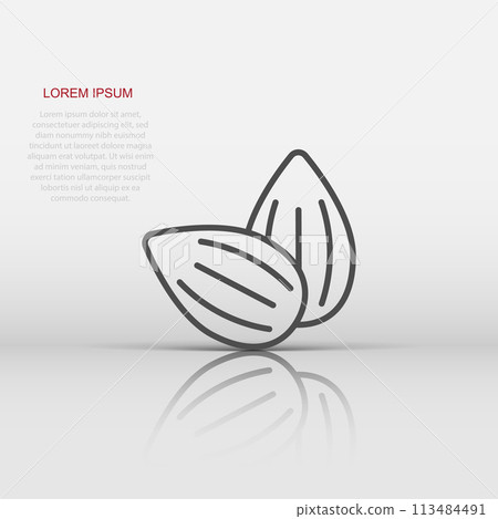 Almond icon in flat style. Bean vector illustration on white isolated background. Nut business concept. 113484491