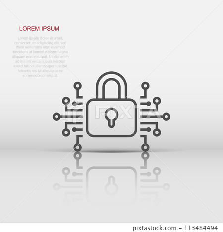 Cyber security icon in flat style. Padlock locked vector illustration on white isolated background. Closed password business concept. 113484494