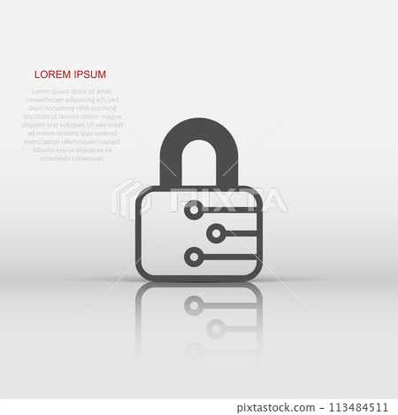 Cyber security icon in flat style. Padlock locked vector illustration on white isolated background. Closed password business concept. Cyber security icon in flat style. Padlock locked vector illustration on white isolated background. Closed password business concept. 113484511