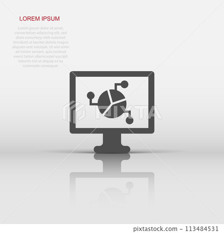 Analytic monitor icon in flat style. Diagram vector illustration on white isolated background. Statistic business concept. Analytic monitor icon in flat style. Diagram vector illustration on white isolated background. Statistic business concept. 113484531