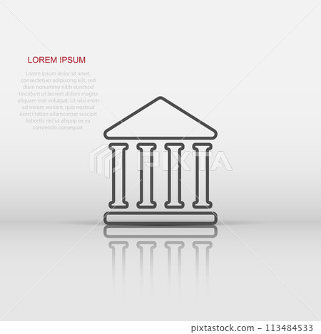 Bank building icon in flat style. Government architecture vector illustration on white isolated background. Museum exterior business concept. Bank building icon in flat style. Government architecture vector illustration on white isolated background. Museum exterior business concept. 113484533
