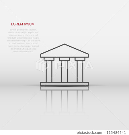 Bank building icon in flat style. Government architecture vector illustration on white isolated background. Museum exterior business concept. Bank building icon in flat style. Government architecture vector illustration on white isolated background. Museum exterior business concept. 113484541