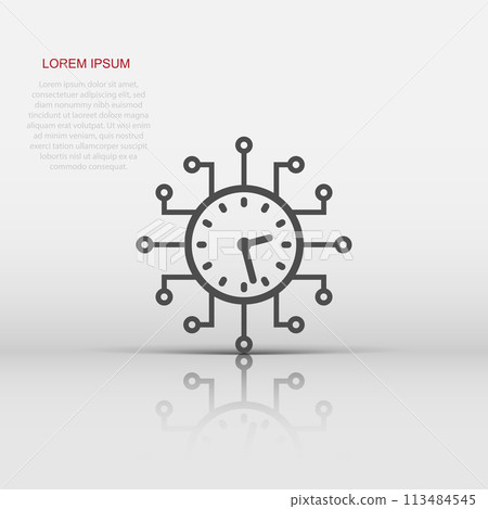 Real time icon in flat style. Clock vector illustration on white isolated background. Watch business concept. 113484545