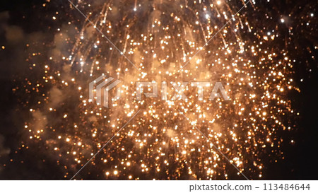 Golden Firework celebrate anniversary independence day night time celebrate national holiday. Countdown to new year 2023 party time event. Happy new year 2023, 4th of july holiday festival concept Golden Firework celebrate anniversary independence day night time celebrate national holiday. Countdown to new year 2023 party time event. Happy new year 2023, 4th of july holiday festival concept 113484644