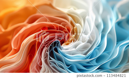 A close up of a swirl made out of different colored paper, AI 113484821