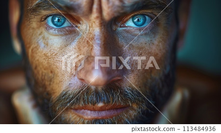 A close up of a man with blue eyes and beard, AI A close up of a man with blue eyes and beard, AI 113484936
