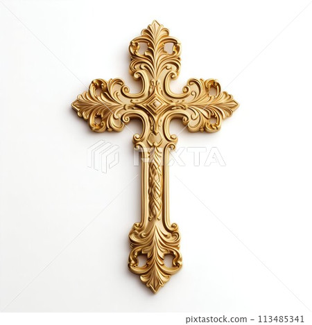 Sacred Symbol: Gold Cross Isolated on White Background. Generative ai Sacred Symbol: Gold Cross Isolated on White Background. Generative ai 113485341