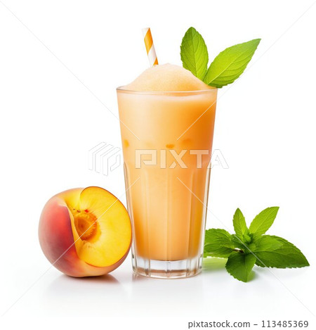 Peach Smoothie Isolated on White Background. Generative ai 113485369