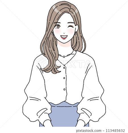 A woman with long hair winking 113485632