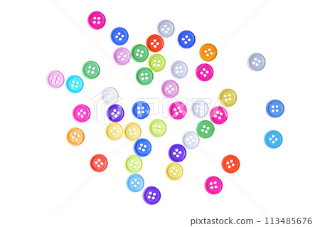 Set of colorful sewing shirt buttons isolated on white background. Diy, hobby, handmade concept 113485676