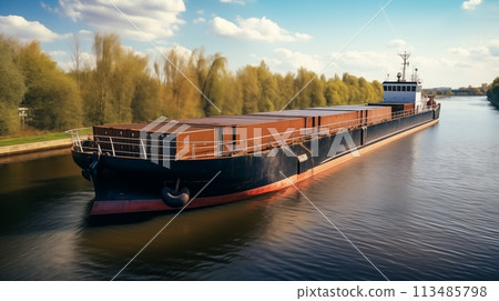 Inland waterway barge transports freight cargo efficiently.AI Generated Inland waterway barge transports freight cargo efficiently.AI Generated 113485798