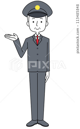 Information: Full-body illustration of a middle-aged man in uniform 113485848