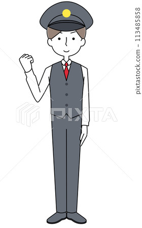 Fist pump - Full-body illustration of a young man in uniform 113485858