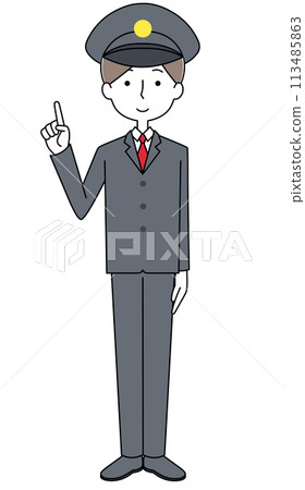 Pointing finger - Full-body illustration of a young man in uniform 113485863
