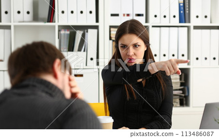 Angry yelling boss point arm to exit Angry yelling boss point arm to exit 113486087