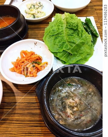 Side dish at a black pork restaurant in Jeju, Korea 113486283