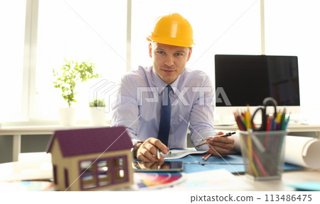 Confident Architect Designer Create Building Plan Confident Architect Designer Create Building Plan 113486475