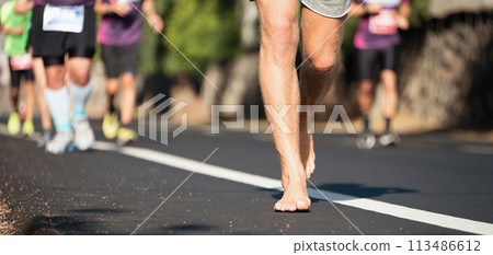 Marathon running race, running barefoot Marathon running race, running barefoot 113486612