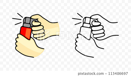 Self defense against wild animals and bear spray, graphic design. Aerosol, bear attack, forest and nature, hiking and camping, vector design and illustration 113486697