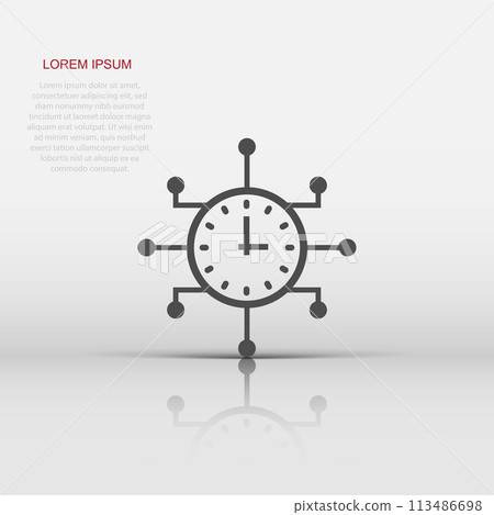 Real time icon in flat style. Clock vector illustration on white isolated background. Watch business concept. Real time icon in flat style. Clock vector illustration on white isolated background. Watch business concept. 113486698