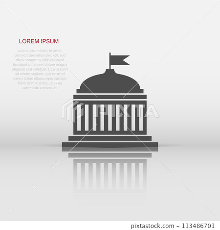 Bank building icon in flat style. Government architecture vector illustration on white isolated background. Museum exterior business concept. Bank building icon in flat style. Government architecture vector illustration on white isolated background. Museum exterior business concept. 113486701