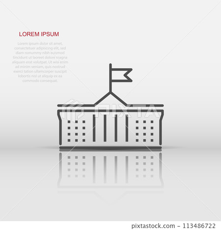 Bank building icon in flat style. Government architecture vector illustration on white isolated background. Museum exterior business concept. Bank building icon in flat style. Government architecture vector illustration on white isolated background. Museum exterior business concept. 113486722