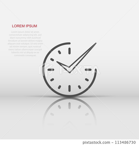 Real time icon in flat style. Clock vector illustration on white isolated background. Watch business concept. Real time icon in flat style. Clock vector illustration on white isolated background. Watch business concept. 113486730