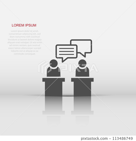 Politic debate icon in flat style. Presidential debates vector illustration on white isolated background. Businessman discussion business concept. Politic debate icon in flat style. Presidential debates vector illustration on white isolated background. Businessman discussion business concept. 113486749