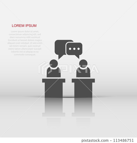 Politic debate icon in flat style. Presidential debates vector illustration on white isolated background. Businessman discussion business concept. 113486751