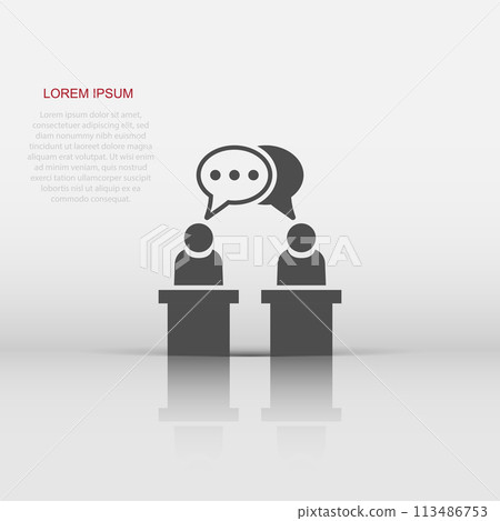 Politic debate icon in flat style. Presidential debates vector illustration on white isolated background. Businessman discussion business concept. Politic debate icon in flat style. Presidential debates vector illustration on white isolated background. Businessman discussion business concept. 113486753
