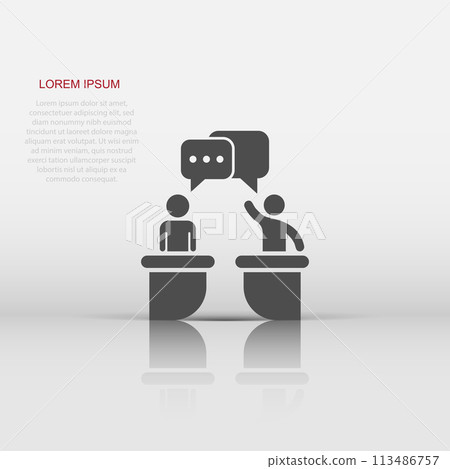 Politic debate icon in flat style. Presidential debates vector illustration on white isolated background. Businessman discussion business concept. 113486757