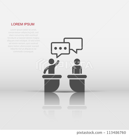 Politic debate icon in flat style. Presidential debates vector illustration on white isolated background. Businessman discussion business concept. Politic debate icon in flat style. Presidential debates vector illustration on white isolated background. Businessman discussion business concept. 113486760