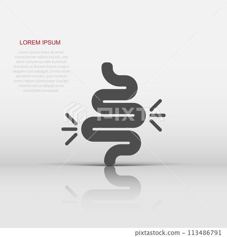 Gut constipation icon in flat style. Colitis vector illustration on white isolated background. Stomach business concept. Gut constipation icon in flat style. Colitis vector illustration on white isolated background. Stomach business concept. 113486791