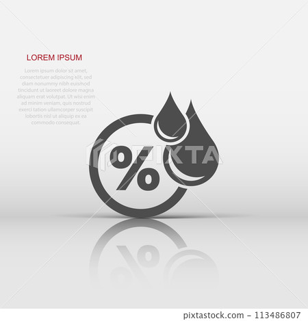 Humidity icon in flat style. Climate vector illustration on white isolated background. Temperature forecast business concept. Humidity icon in flat style. Climate vector illustration on white isolated background. Temperature forecast business concept. 113486807