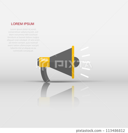 Megaphone speaker icon in flat style. Bullhorn audio announcement vector illustration on white isolated background. Megaphone broadcasting business concept. 113486812