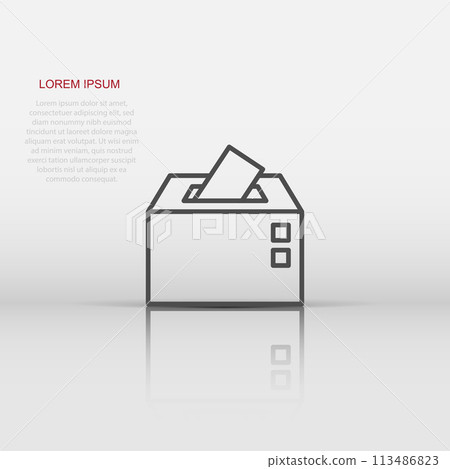 Election voter box icon in flat style. Ballot suggestion vector illustration on white isolated background. Election vote business concept. 113486823
