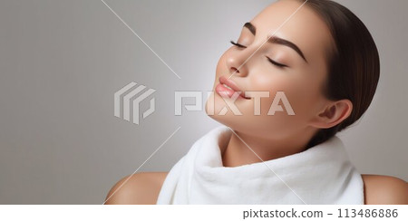 Serenity in Spa: A Young Woman Relaxing. Generative ai 113486886