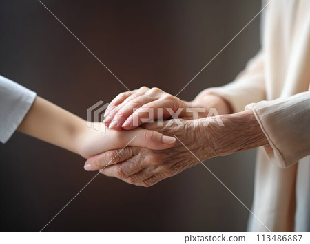 Generational Bond: Young Woman and Senior Sharing a Moment of Care. Generative ai 113486887