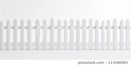Classic White Picket Fence Isolated on White Background. Generative ai 113486903
