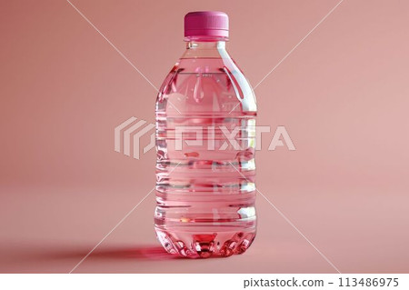 Pink Tinted Plastic Water Bottle on Soft Background. Generative ai 113486975