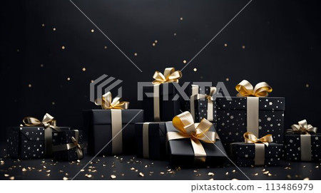 Elegant Black Gift Boxes for Black Friday. Generative ai 113486979