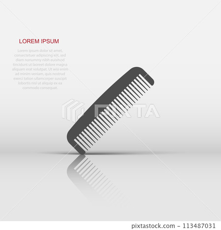 Hair brush icon in flat style. Comb accessory vector illustration on white isolated background. Hairbrush business concept. 113487031