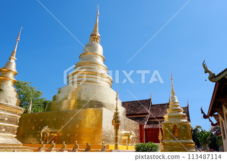 Wat Phra Singh, temple in Chiang Mai, Thailand, golden pagoda 113487114