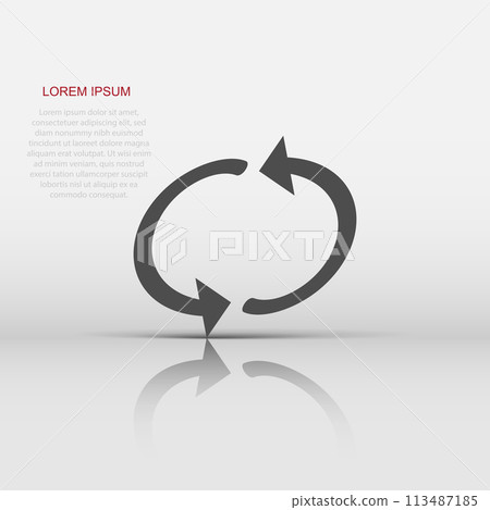 Arrow rotation icon in flat style. Sync action vector illustration on white isolated background. Refresh button business concept. 113487185