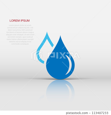 Water drop icon in flat style. Raindrop vector illustration on white isolated background. Droplet water blob business concept. 113487233
