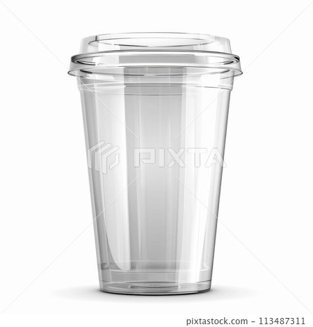Transparent Plastic Cup with Lid Isolated on White. Generative ai Transparent Plastic Cup with Lid Isolated on White. Generative ai 113487311